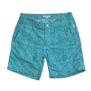 Onia Calder 7.5 Swim Shorts Men 30 Teal Turquoise White Abstract Speckle Trunks